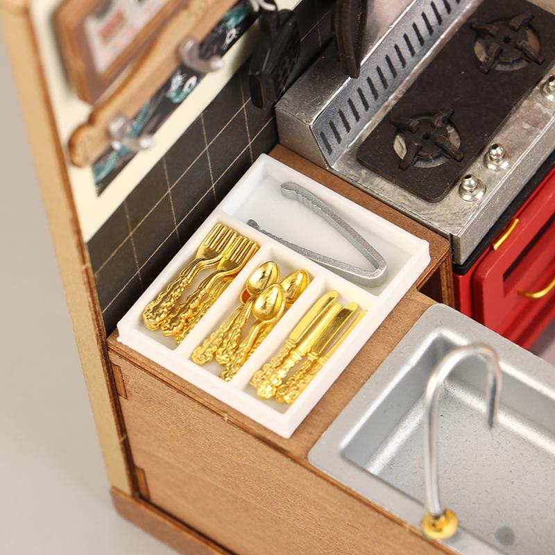 1Комплект 1:12 кукольных мини-ножей, вилок, ложек, зажимов, столовых приборов с ящиком для хранения, кукольные кухонные принадлежности, утварь, декор, аксессуары