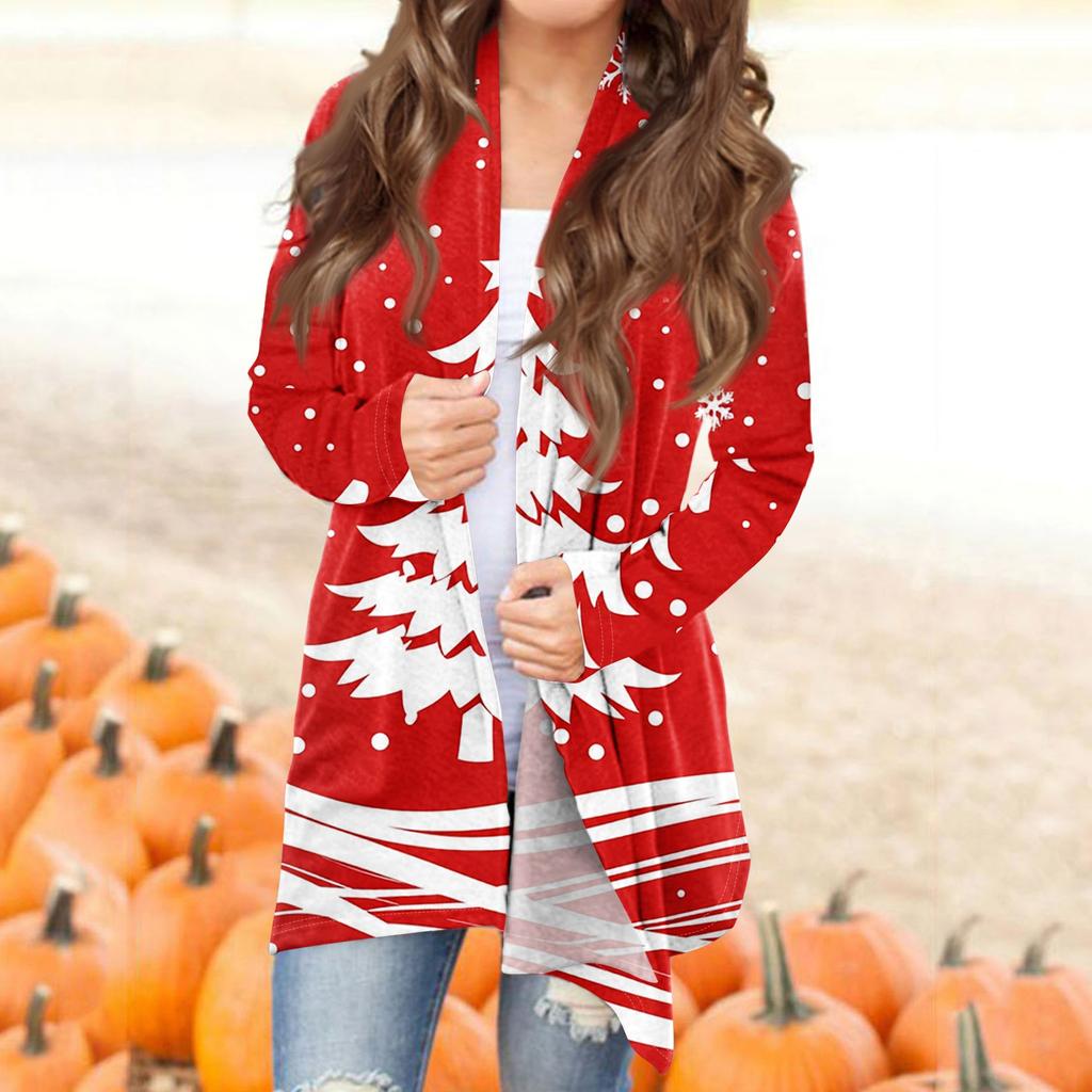 Женская модная повседневная куртка-кардиган средней длины с принтом, пальто