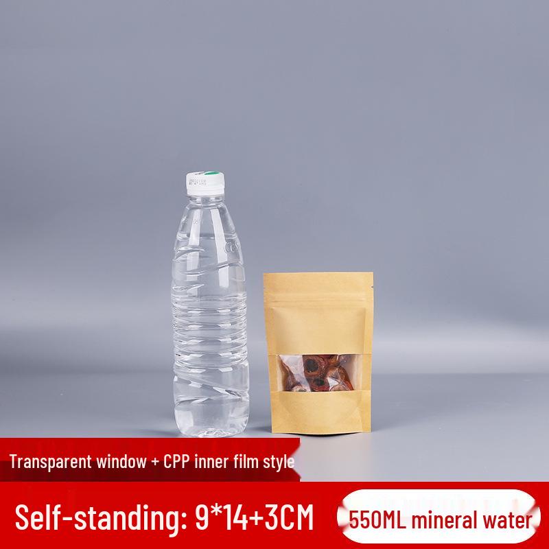 Self-Standing Transparent Window Kraft Paper Food Bag - Moisture-Proof & Self-Sealing for Tea Packaging