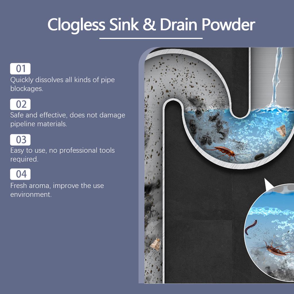 6PCS/BOX Drain Unclog Powder Clog Remover for Kitchen Sink Toilet Pipe Descaling Odor Eliminator with Lemon Extract Fast Acting