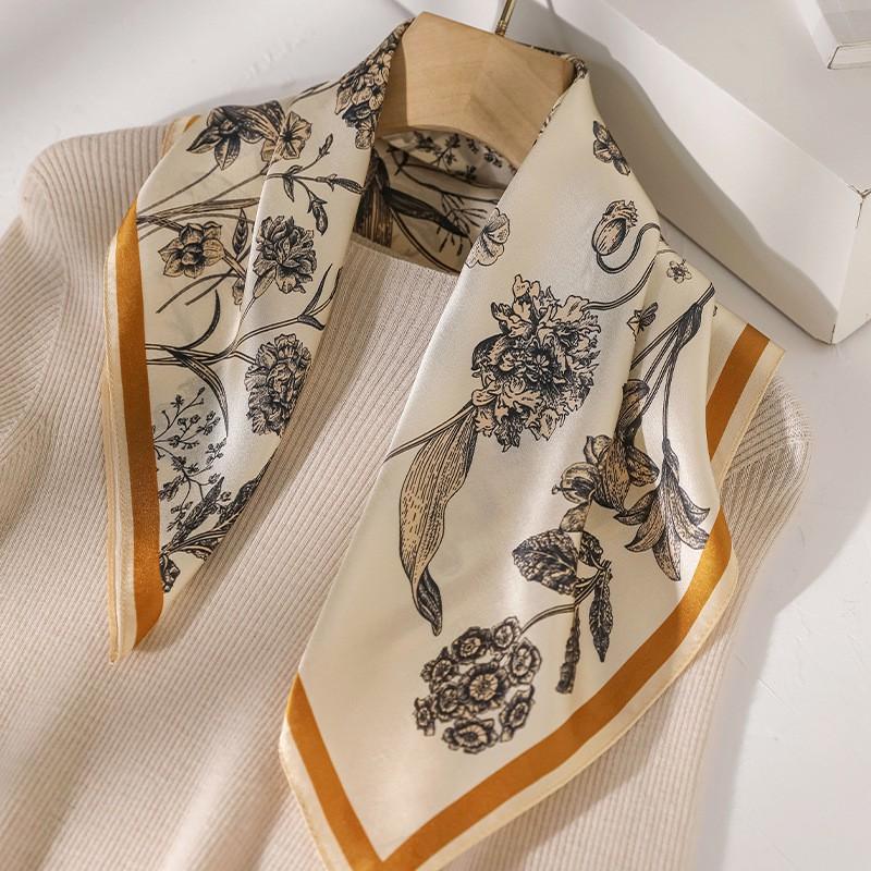 100% Pure Mulberry Silk Square Scarf Women Lightweight Printed Neck Wrap Chic Office Casual Wear