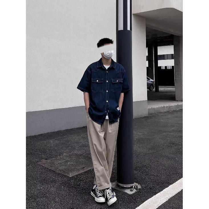Японский ретро модный бренд летняя свободная джинсовая рубашка с короткими рукавами художественная молодежная рабочая рубашка мужская и женская многослойная куртка