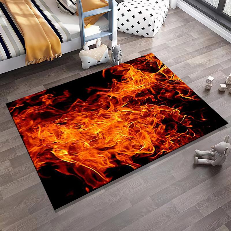 Fiery Flame Pattern Carpet Rug, Bold Red and Black Modern Design Suitable for use as an anti-slip for living room bedroom sofas