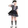 Kids Clown Mime Costume Set Black White Striped Short Sleeve Performance Outfit Stage Play Halloween Party