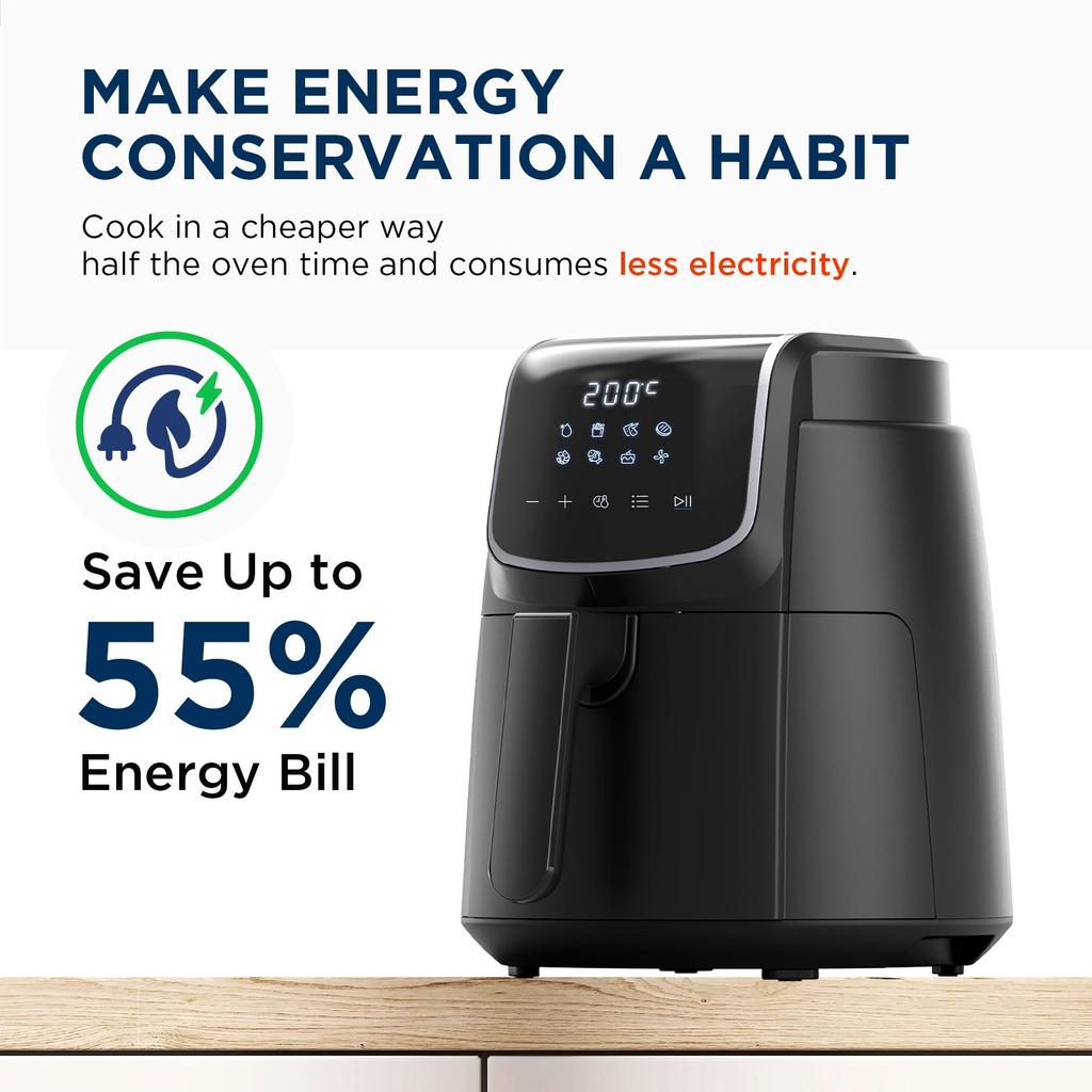 Midea Hot Air Fryer 4L, Oil-Free Airfryer 1500W, 8 Cooking Modes, 35-200°C