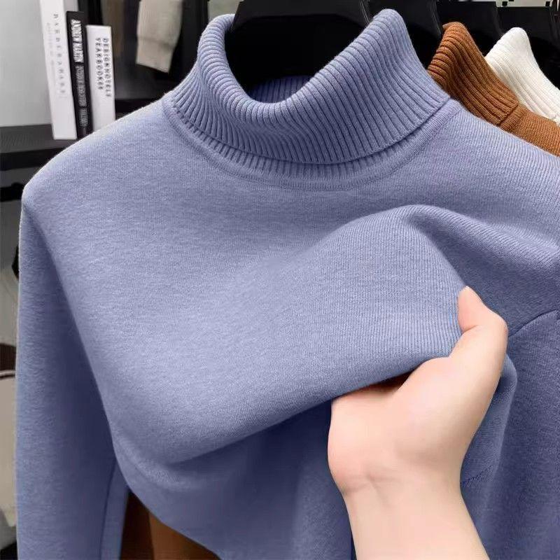 Мужской цельный бархатный свитер с высоким воротником на осень-зиму, бархатная утолщенная рубашка, теплая вязаная кофта-пуловер внутри