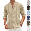 Men's Solid Color Casual Cardigan Button-up Collar Long-sleeved Shirt
