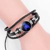 Night Light Up Zodiac Sign Braided Leather Bracelet for Men Women - 12 Constellation Horoscope Adjustable Wristband