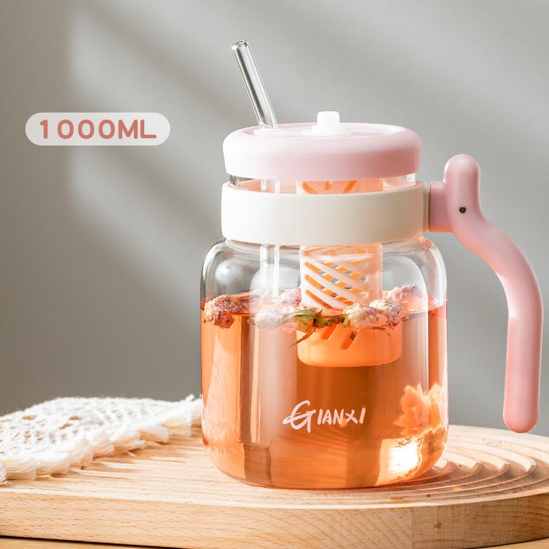 Стаканы 1000 мл с крышкой и трубочкой, бытовая кухонная прозрачная кружка с трубочкой, кофейная чашка с ручкой, бутылка для воды