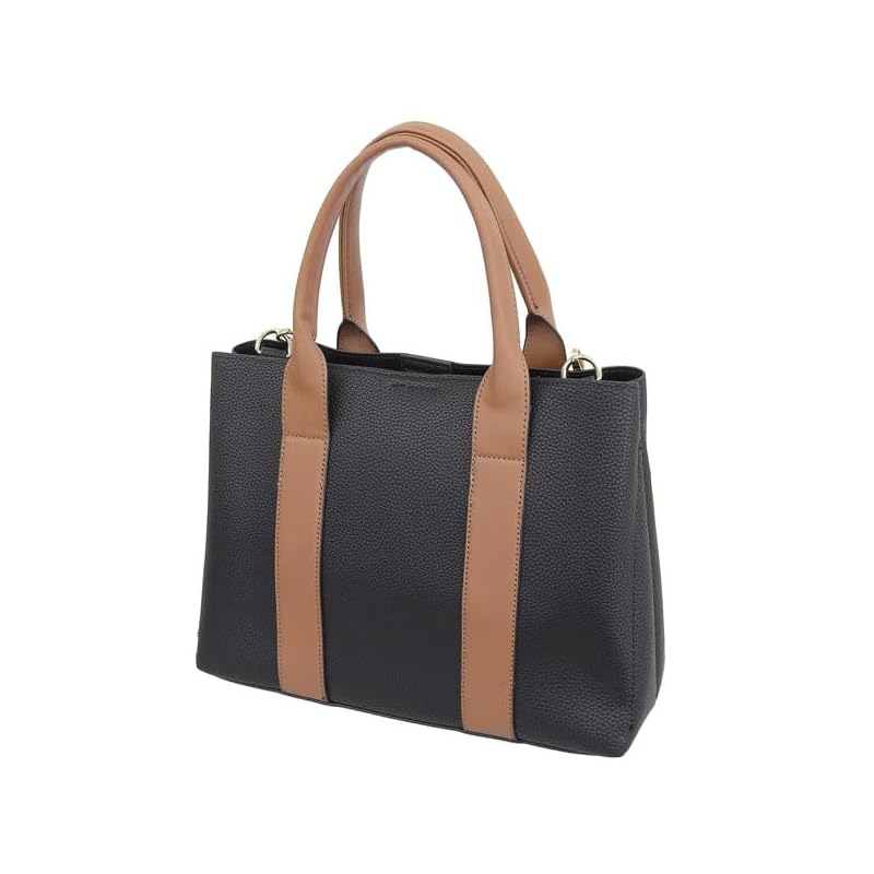 [Rinle] bag ladies tote bag shoulder bag handbag 2WAY front pocket work bag Shoulder bag simple D.KELLY (BL-945M Black/Black)