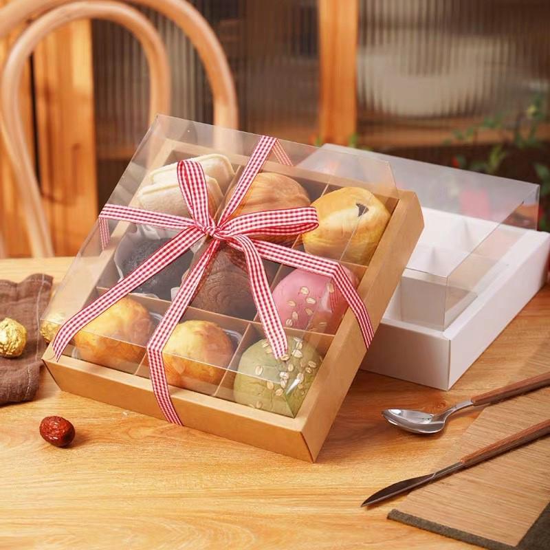 Коробка для упаковки еды на вынос с сеткой из девяти квадратов, ретро крафт-бумага, для выпечки, десертов, тортов, пикника