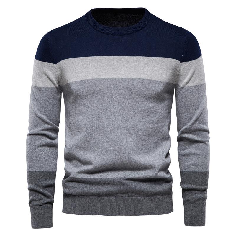 Men S Striped Pullover Knit Sweater Round Neck Long Sleeve