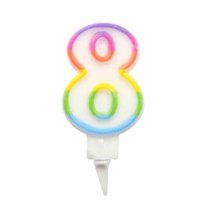 Bougie d'anniversaire chiffre 8 - Multicolore - Support en plastique - Hauteur 7.8 cm