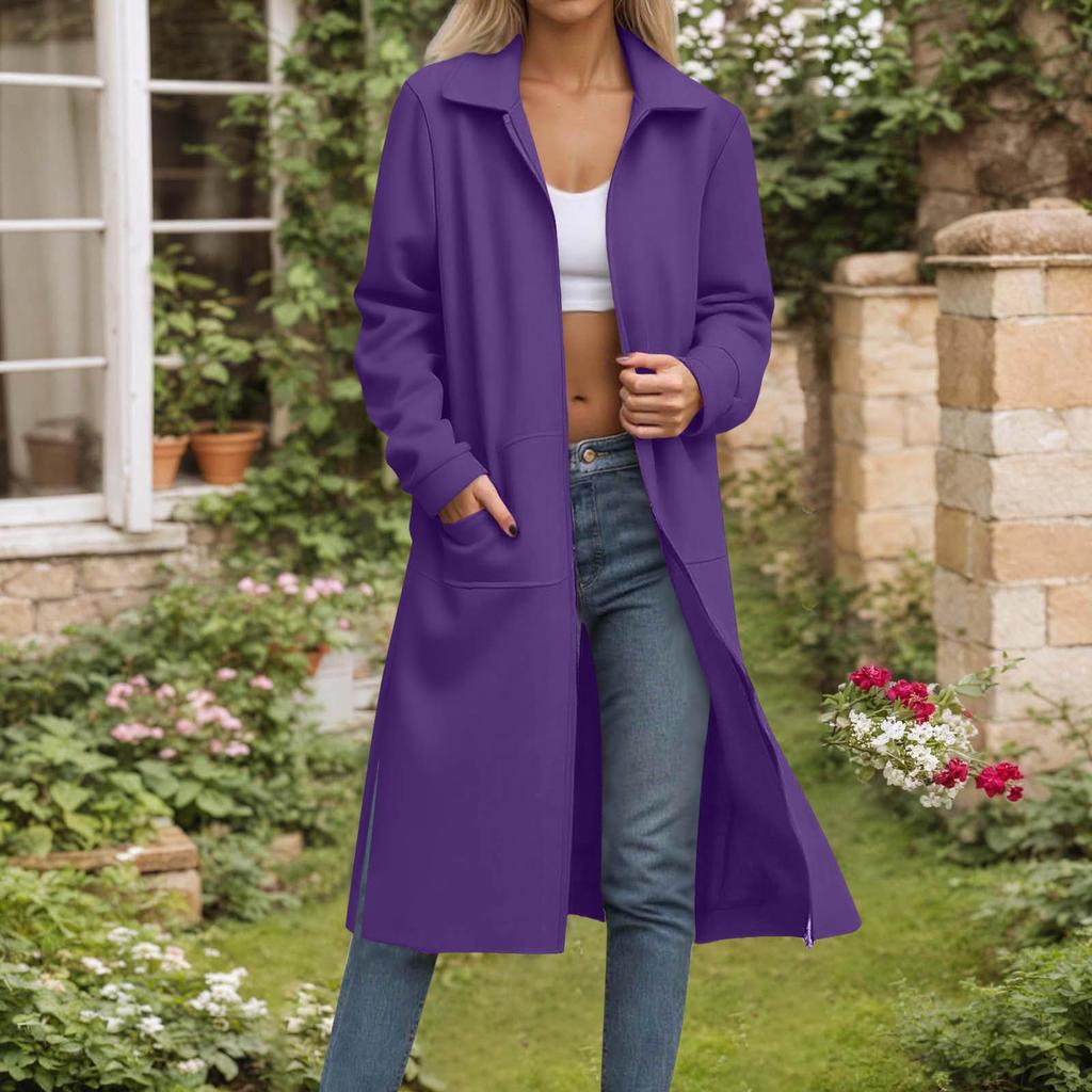 Женская свободная удобная повседневная модная однотонная куртка средней длины с длинными рукавами