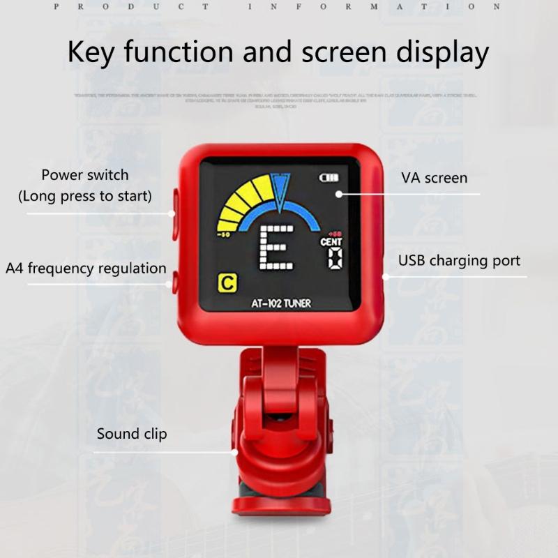 Перезаряжаемый клипсовый гитарный тюнер с вращением на 360 градусов, цифровой электронный тюнер для гитары, баса, скрипки, укулеле