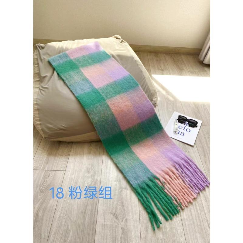 Plaid Scarf Women's Atmosphere Warm New Dry Rose Powder Autumn and Winter White Soft Fringed Shawl Scarf