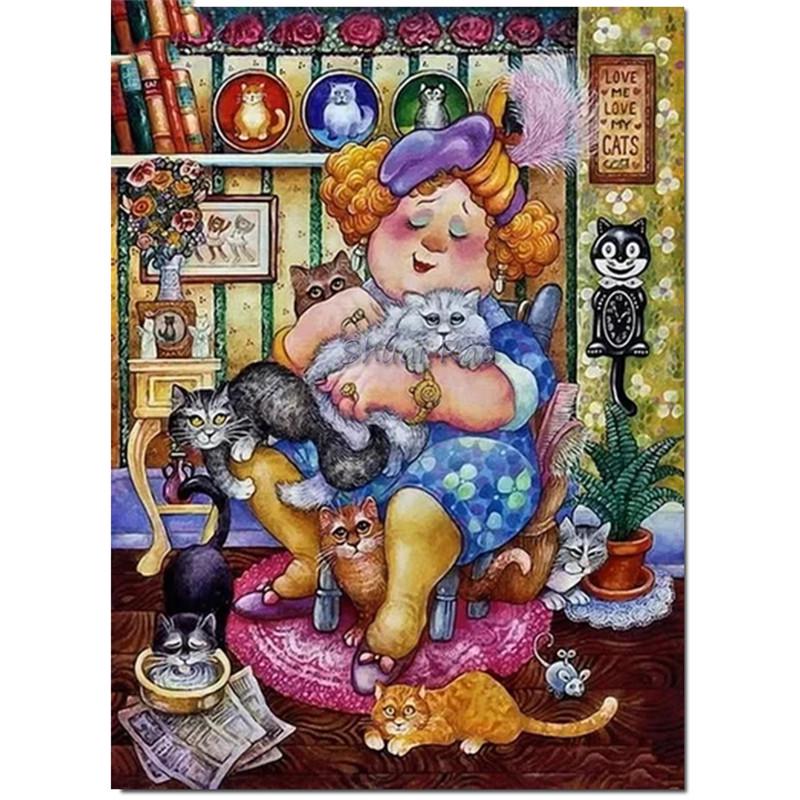Full 5D Diy Diamond Painting Cat Hugging Woman Diamond Embroidery Full Lay Anime Cross Stitch Kits Home Decor Handmade Gift