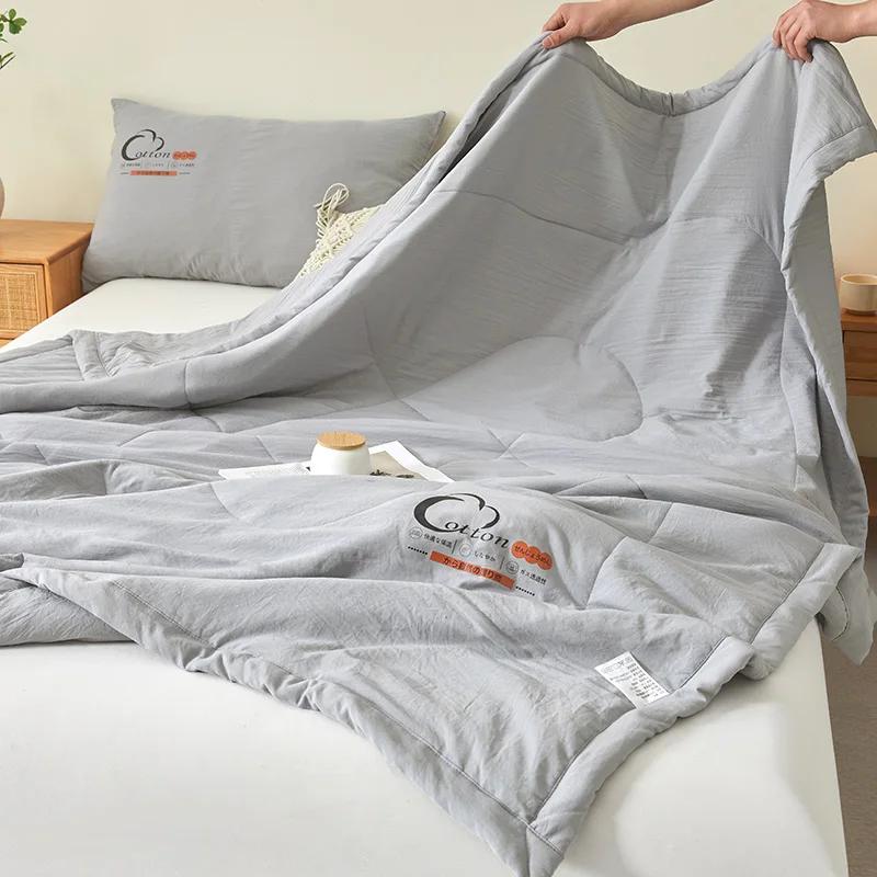 Японское летнее одеяло - Однотонное из стираного хлопка, Легкое дышащее покрывало (Без наволочки/простыни, машинная стирка)