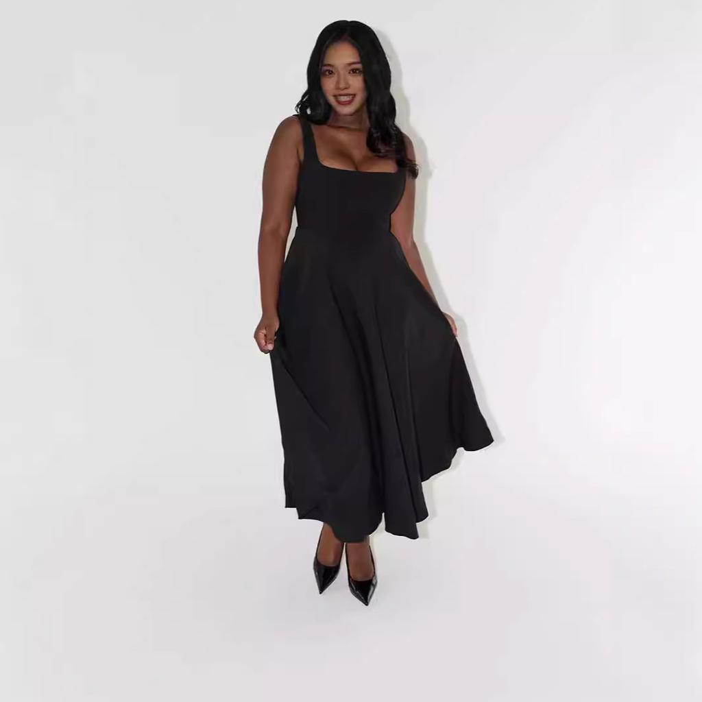 Women's Summer Simple Sexy Solid Colour Straps Slim Midi Dresses