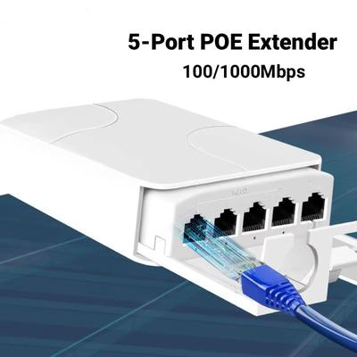 5-портовый POE-повторитель IP55 Водонепроницаемый 100/1000 Мбит/с 1 на 4 Сетевой коммутатор VLAN 44-57В PoE-удлинитель для IP-камеры Беспроводной AP
