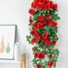 2PC Fake Rose Vine Artificial Hanging Flowers Decoration Wall Hanging Plants Faux Rose for Wedding Garden Home Outdoor DIY Decor