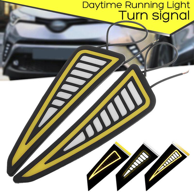 Car Led Bumper Strip Cob Daytime Running Light Yellow Turn Signal Daylight Drl