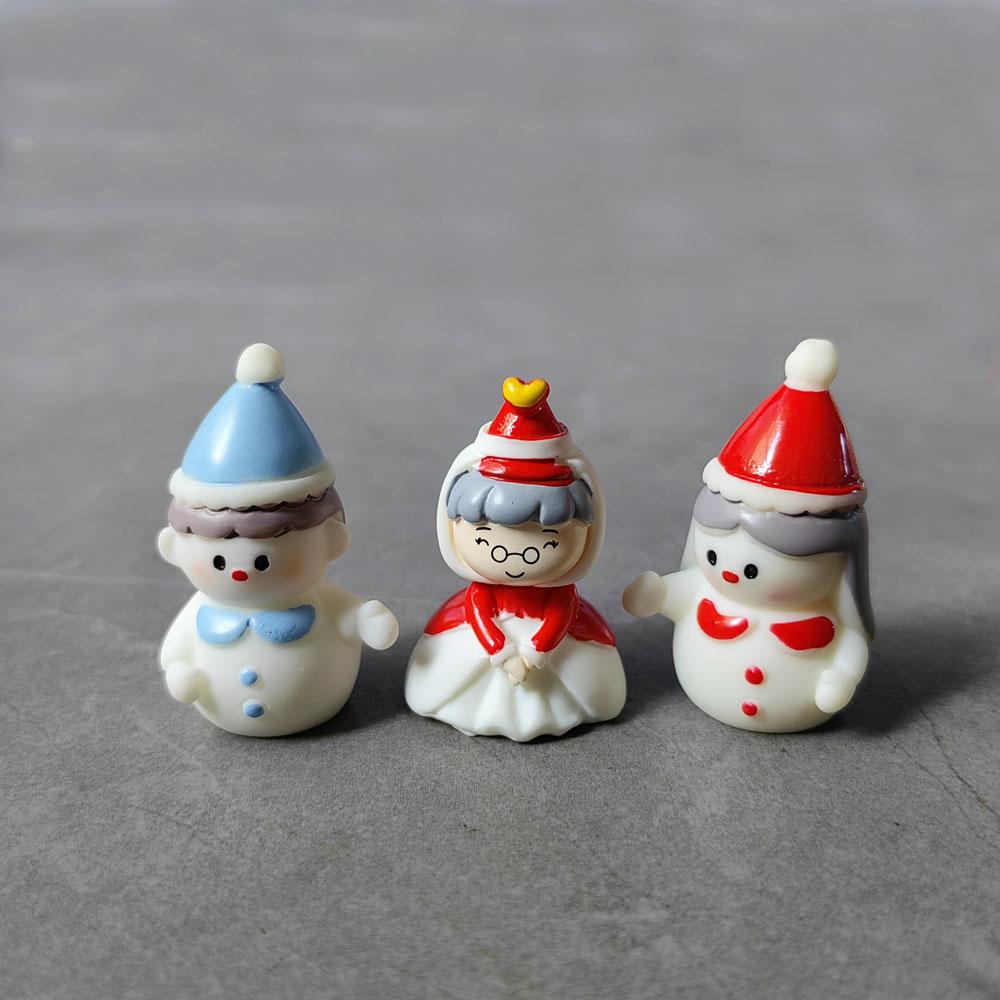 2pc Santa Claus Snowman Home Christmas Decoration Resin Craft Miniature Figure Tiny Bonsai Microlandscape Fairy Garden Decor