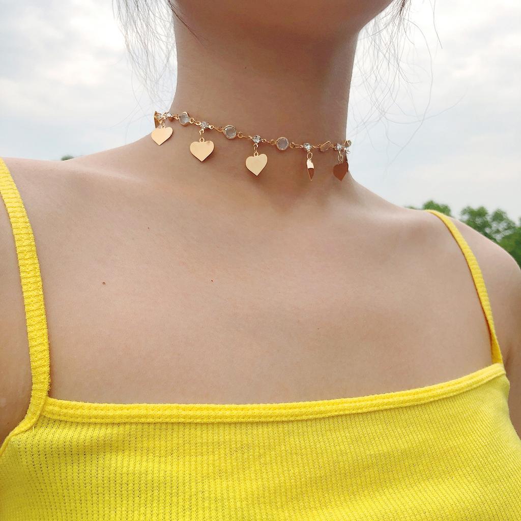 Accessories, Cute Heart-Shaped Rhinestone Collarbone Chain Necklace, Simple Hollow Butterfly Necklace For Women