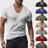Men's European and American V-Neck Solid Color Slim Fit Short-Sleeve Casual T-Shirt