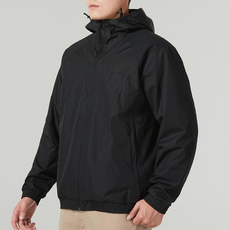 Adidas Solid Color Casual Hooded Raglan Sleeve Jacket Men Outerwear Black IP4920