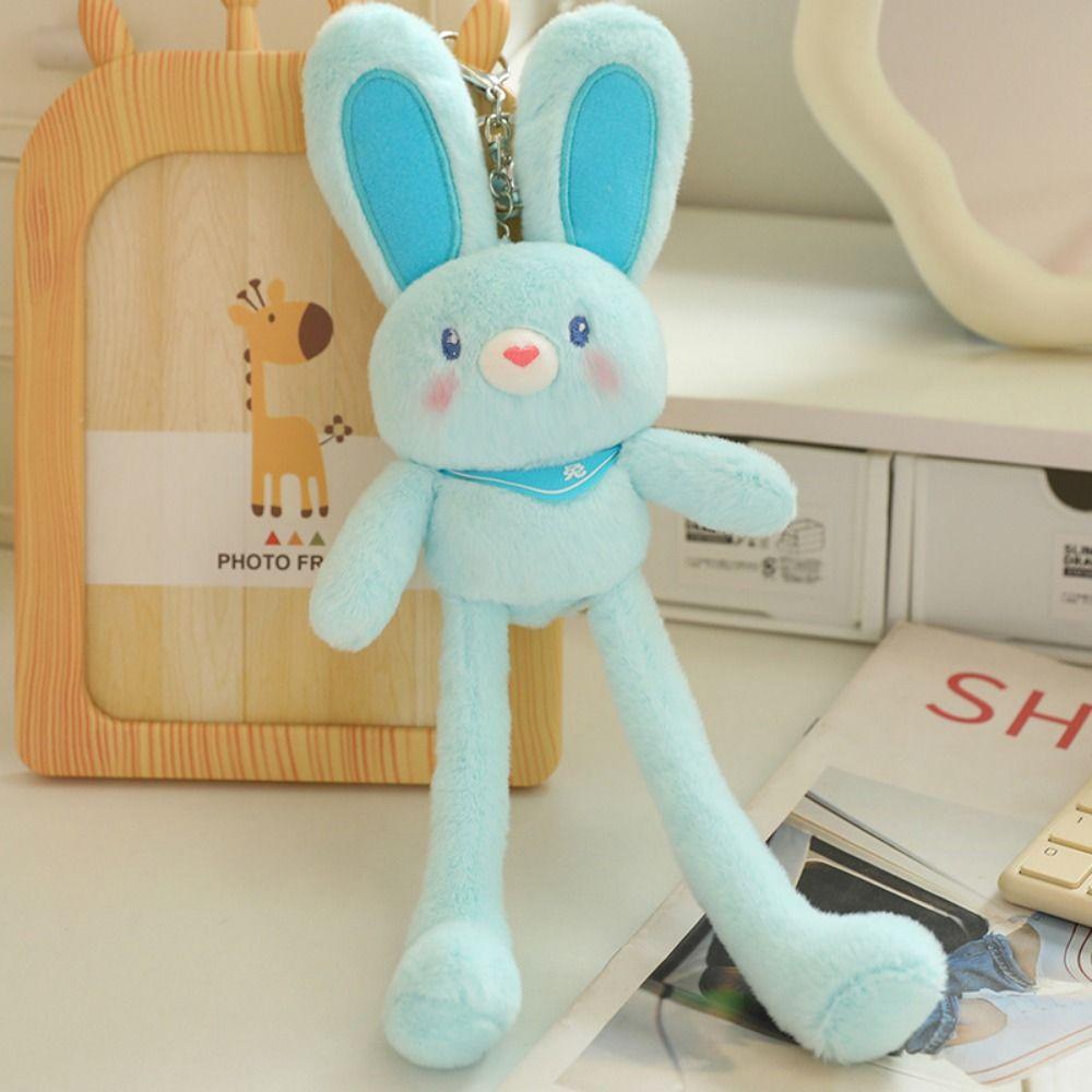 Pull Handle Rabbit Bunny Plush Keychain Pulling Ears Rabbit Plush Doll Keyring  Jewelry Accessories