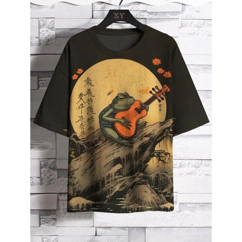 Мужские японские футболки с принтом укиё-э, футболки с короткими рукавами, топы с 3D-принтом, рубашка с круглым вырезом, летняя повседневная мужская одежда