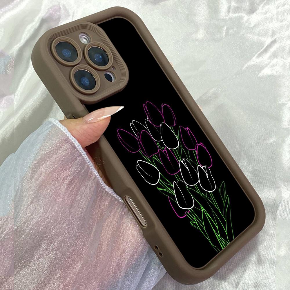 JT547 Рисунки тюльпанов для iPhone 17 16 15 14 13 12 Pro Max Samsung S26 S25 Ultra A17 A07 A56 A16 A15 Xiaomi 15T Redmi 15c 14C Мягкий чехол