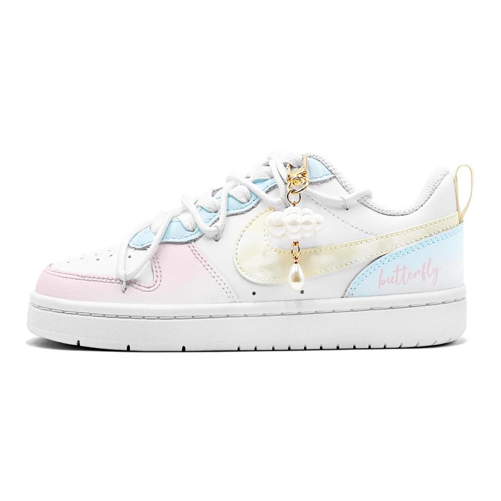 Nike Кроссовки Court Borough Rainbow Cloud, Обратный асимметричный дизайн, Нескользящая подошва, Низкие, Повседневные, Для скейтборда, Женские BQ5448-100(TeamS-S-BOX)