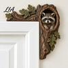 Christmas Door Frame Decoration 2Pcs Tree Hollow and Animal Wooden Topper, Rustic Forest Style Decorative Cute Chipmunk Statue Corner Decor,