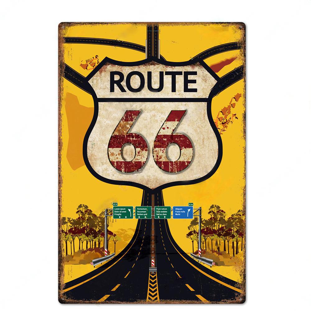 Винтажные металлические жестяные таблички, постеры Route 66, декоративная металлическая табличка, винтажный ретро-декор для гаража, стены бара или клуба.