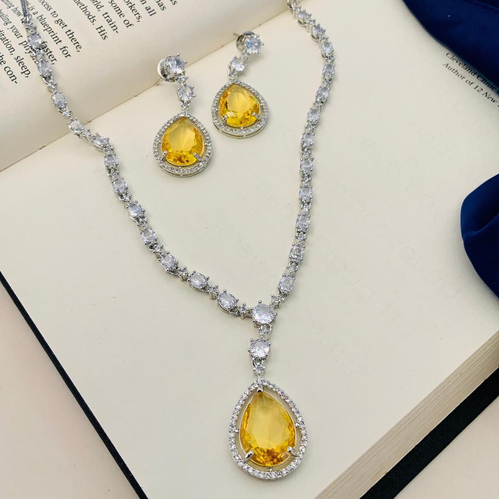 Silver Plated Diamond Round Necklace Set Diamond Necklace Set for Women