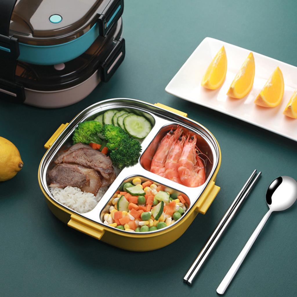 304 Stainless Steel Lunch Box Portable 3 Compartment Bento Box Heat Resistant