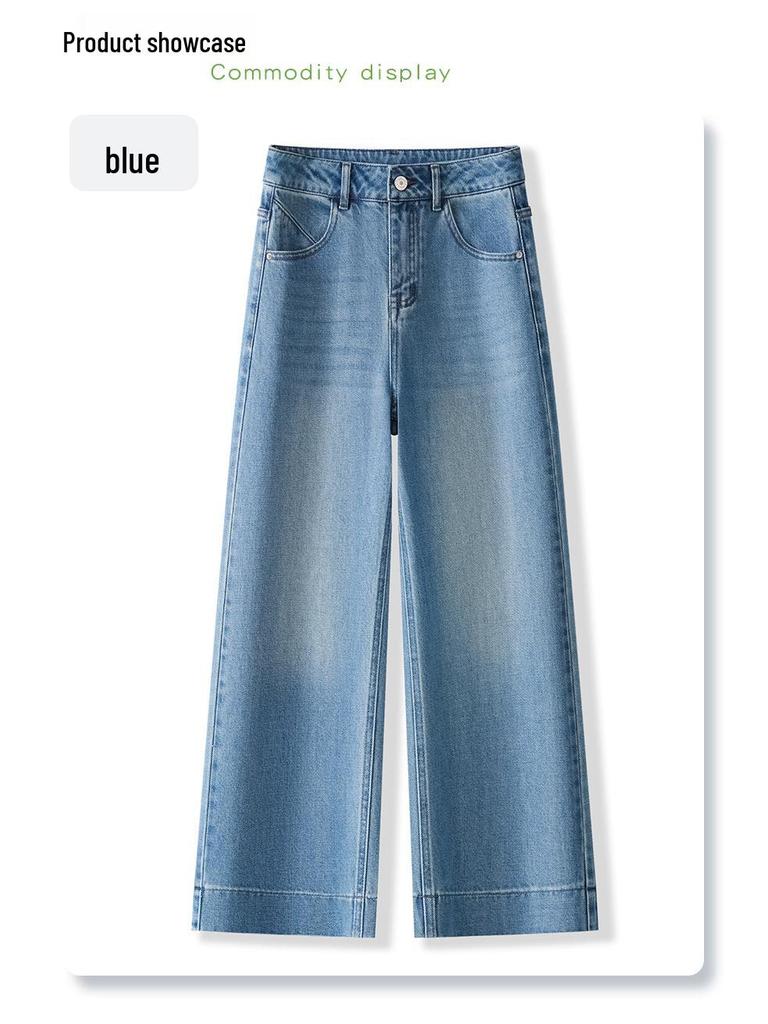 Spring 2025 Women's Light-Colored High-Waisted Cropped Wide-Leg Jeans