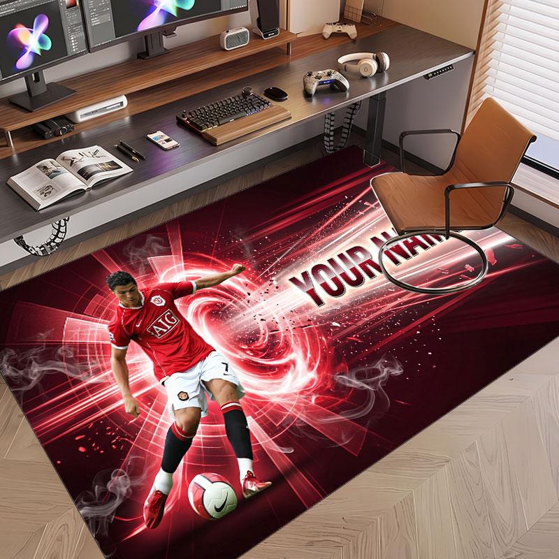 Custom Rug Cristiano Ronaldo Pattern Print Name Text Soft Non‑Slip Floor Carpet for Home Indoor Decoration