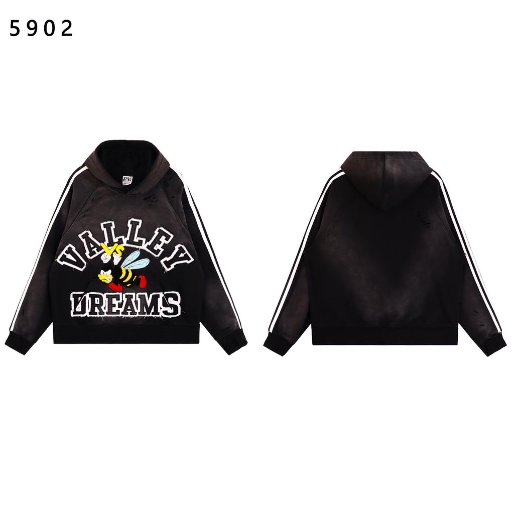 Cross-border trendy brand Vale retro printing washing water old coat cardigan high street casual hooded sweatshirt set