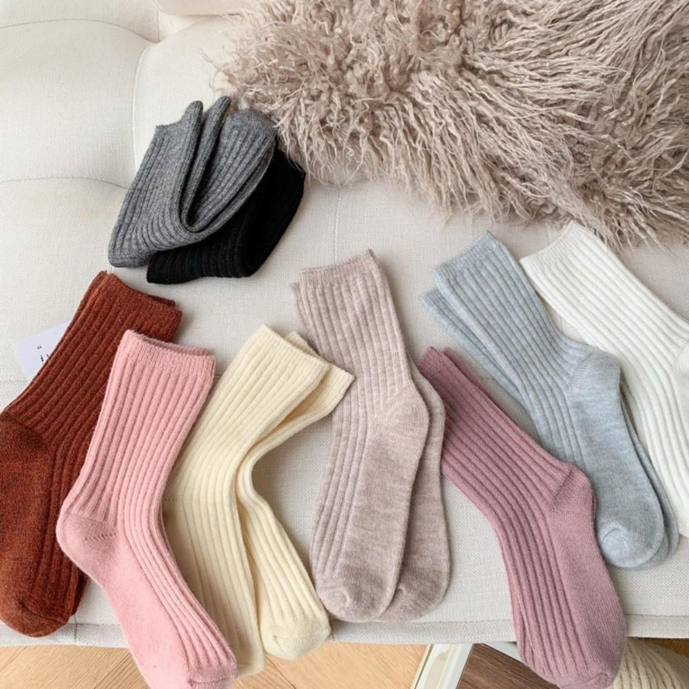 1 Pair Thicker Warm Thermal Crew Socks Comfortable Wool Socks Fashion Knitting Socks Women Girls