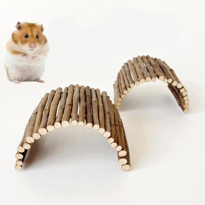 Natural Wooden Bridge Bendable Platform Toy for Small Animal Mouse Bridge Hamster Rabbit Hideout Cage Accessories