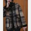 Клетчатое шерстяное весенне-осеннее пальто из овечьей шерсти свободного кроя с рукавами-рожками и ароматным ветром, на плюшевой подкладке, толстое шерстяное пальто-топ