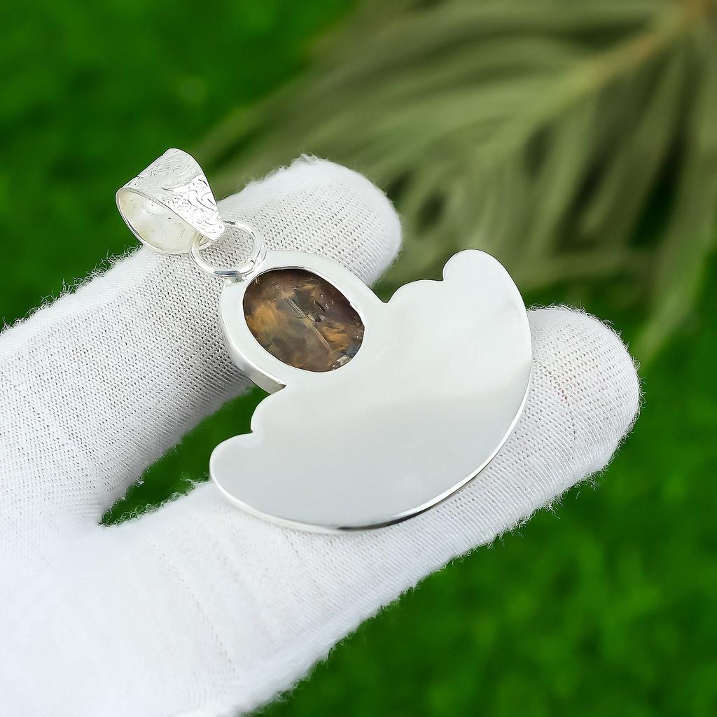 925 Sterling Silver Natural Golden Pietersite Wife Bezel Artisan Pendant Jewelry