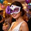 Fancy Dress Accessory Masquerade Masque for Women, Glitter Venetian Half Face with Side Floral Party Flower And Feather Halloween Costume, Mardi Gras,