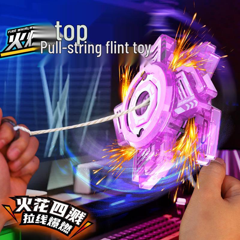 Hot-Selling Luminous Flint Pull-String Gyroscope Toy - Cool Spark Flying Wheel Cartoon Decompression Toy