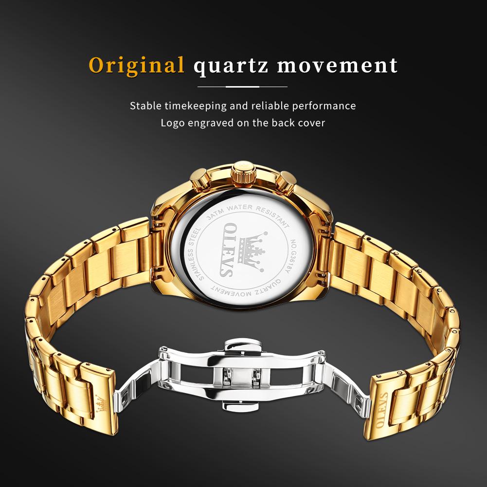 Мужские кварцевые часы с тремя глазами и фазами Луны, водонепроницаемые, светящиеся, с календарем, подходят для повседневного бизнеса