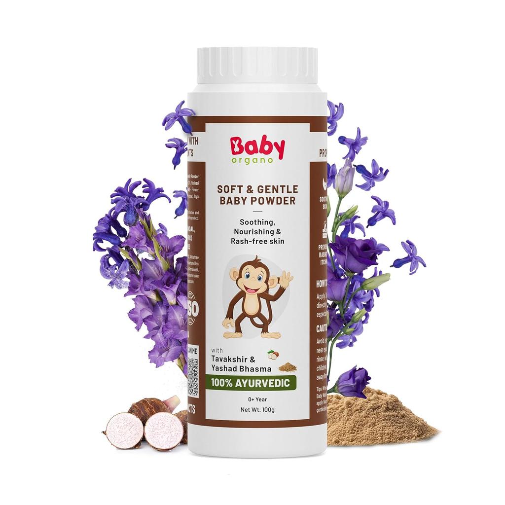 BabyOrgano® 100% Натуральная Детская Присыпка без Талька до 5 лет Новорожденный 100г | Нежная Присыпка под Подгузник | Без SLS, Парабенов - 100г