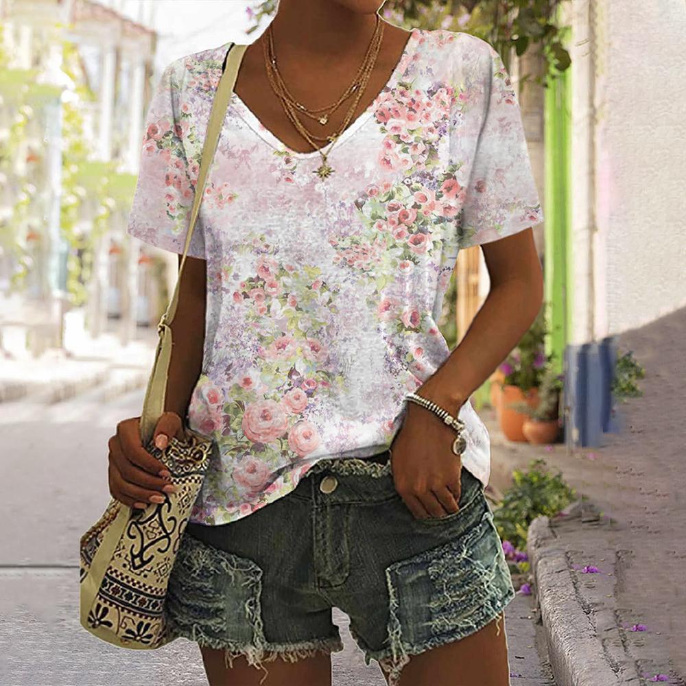 Женские футболки с короткими рукавами и v-образным вырезом, повседневная футболка с милым принтом пчелы и пуловером, футболка большого размера, женская модная одежда, летняя одежда